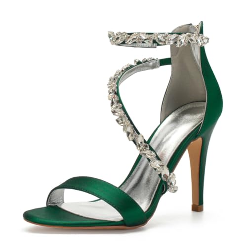 Damen Satin Runde Zehe Brautschuhe Pfennig Hoher Absatz Kleid Sandalen Peeptoe Brautjungfer Pumps Knöchelriemen Strass Brautschuhe,Dark Green,38 EU Damen Satin Runde Zehe Brautschuhe Pfennig Hoher Absatz Kleid Sandalen Peeptoe Brautjungfer Pumps Knöchelriemen Strass Brautschuhe,Dark Green,38 EU von FQMAYPO
