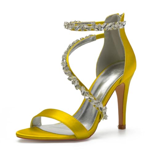 Damen Satin Runde Zehe Brautschuhe Pfennig Hoher Absatz Kleid Sandalen Peeptoe Brautjungfer Pumps Knöchelriemen Strass Brautschuhe,Gelb,41 EU Damen Satin Runde Zehe Brautschuhe Pfennig Hoher Absatz Kleid Sandalen Peeptoe Brautjungfer Pumps Knöchelriemen Strass Brautschuhe,Gelb,41 EU von FQMAYPO