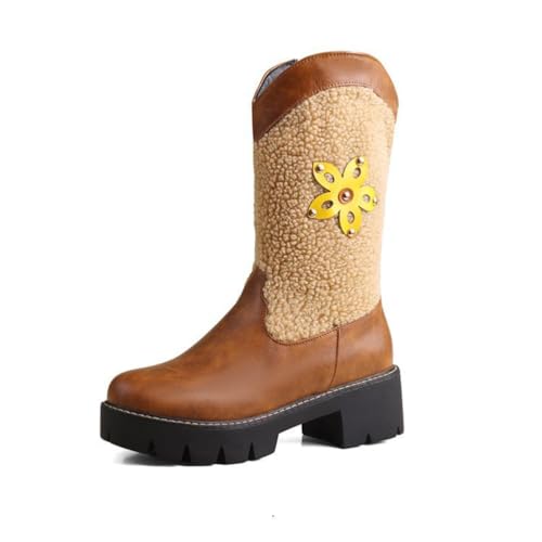 Damen Stiefel Mit Blumendekor Kunstfellfutter Runde Zehen Strapazierfähiges PU Obermaterial Mittlere Blockabsätze Mit Reißverschluss Alltag Freizeit,Braun,40 EU Damen Stiefel Mit Blumendekor Kunstfellfutter Runde Zehen Strapazierfähiges PU Obermaterial Mittlere Blockabsätze Mit Reißverschluss Alltag Freizeit,Braun,40 EU von FQMAYPO