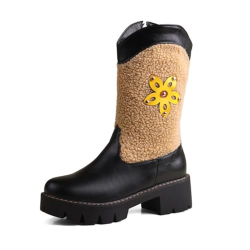 Damen Stiefel Mit Blumendekor Kunstfellfutter Runde Zehen Strapazierfähiges PU Obermaterial Mittlere Blockabsätze Mit Reißverschluss Alltag Freizeit,Schwarz,40 EU Damen Stiefel Mit Blumendekor Kunstfellfutter Runde Zehen Strapazierfähiges PU Obermaterial Mittlere Blockabsätze Mit Reißverschluss Alltag Freizeit,Schwarz,40 EU von FQMAYPO