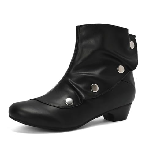 FQMAYPO Damen Stiefeletten Mit Runder Spitze Blockabsatz Niedriger Absatz Cowgirl Boots Seitlicher Reißverschluss Lederboots Einfache Kleid Stiefel Biker Boots,Schwarz,43 EU von FQMAYPO