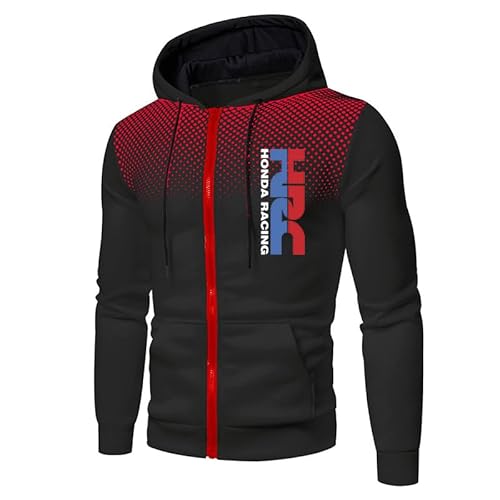 Herren Polka Dot Hoodie H.R_C Outdoor Casual Zip Cardigan Fleece Sport Jacke mit Taschen (Black red,M) von FQQPMS