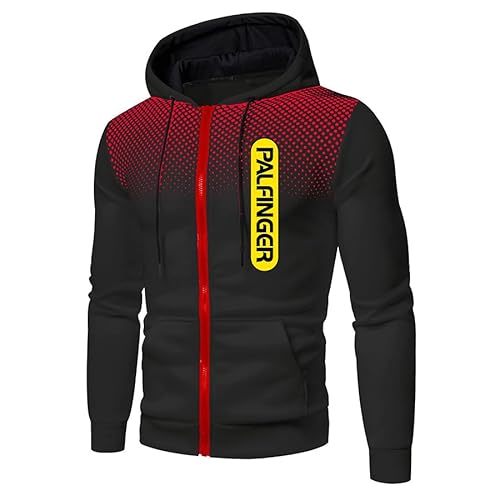 Herren Polka Dot Hoodie Palf.i_nger Outdoor Casual Zip Cardigan Fleece Sport Jacke mit Taschen (Black red,L) von FQQPMS