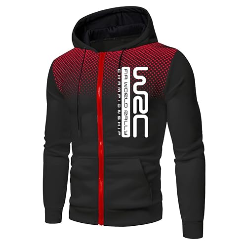 Herren Polka Dot Hoodie W.R.C Outdoor Casual Zip Cardigan Fleece Sport Jacke mit Taschen (Black red,L) von FQQPMS