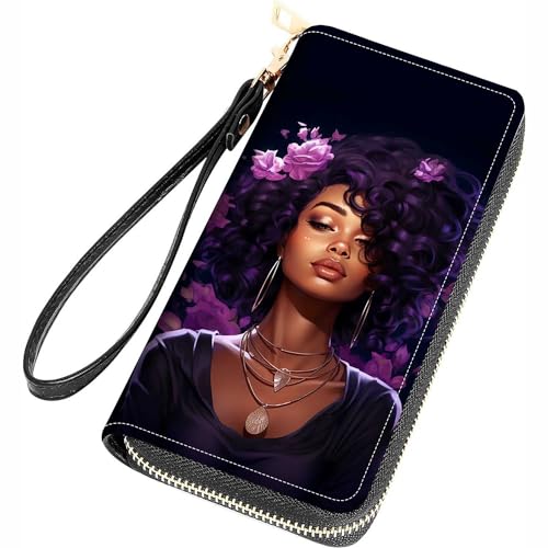FQTBCEARI Kreuzzitat Bibelversen Philipper 4-13 Druck Frauen Große Kapazität Geldbörse PU Leder Reißverschluss Clutch Geldbörse für Smartphone/Karte/Münze/Bargeld, African American Girl von FQTBCEARI