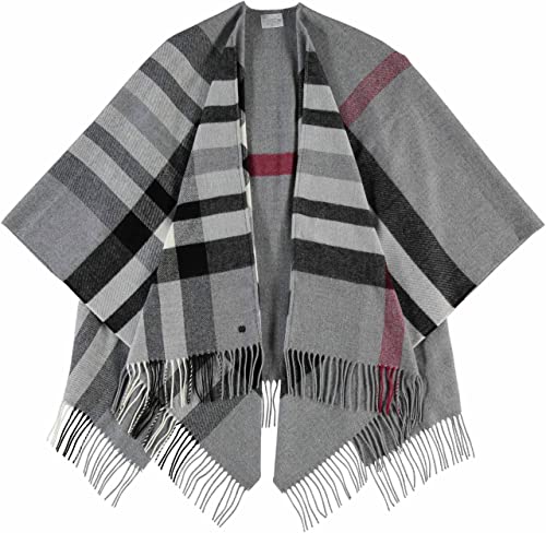 FRAAS Poncho 130 x 150 cm - Made In Germany - Ruana kariert Aus Reinem Polyacryl - Für Damen - Perfekt für Herbst und Winter Morning Grey von FRAAS