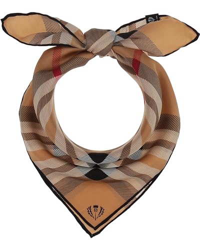 FRAAS Halstuch Damen aus 100% reiner Seide - Nickituch Damen mit Plaid-Muster - 51 x 51 cm Größe - Schickes Seidentuch Bandana Camel von FRAAS