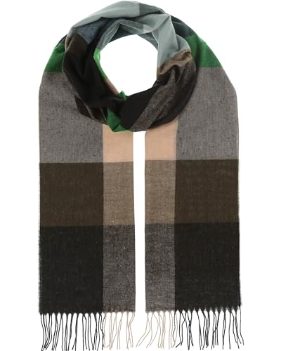 FRAAS Herren-Schal Blockkaro aus reinem Cashmink - 30 x 180 cm - Perfekt für Herbst & Winter - Feiner als Cashmere - Plaid Fransenschal - Made in Germany Dark Olive von FRAAS