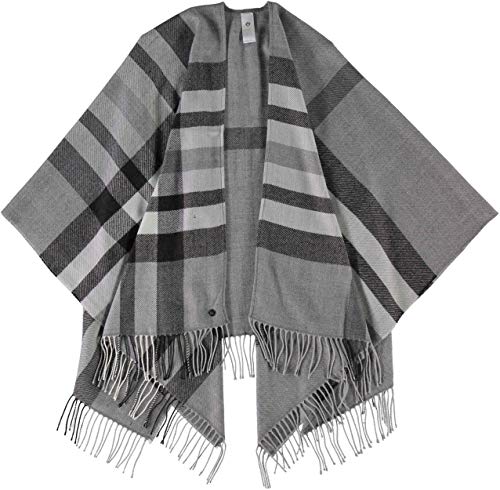 FRAAS Poncho Damen Kariert - Ruana mit Karo-Muster - Made in Germany - 130 x 150 cm Größe - Kariertes Cape für Frauen - Stilvolle Web-Jacke Hellgrau von FRAAS