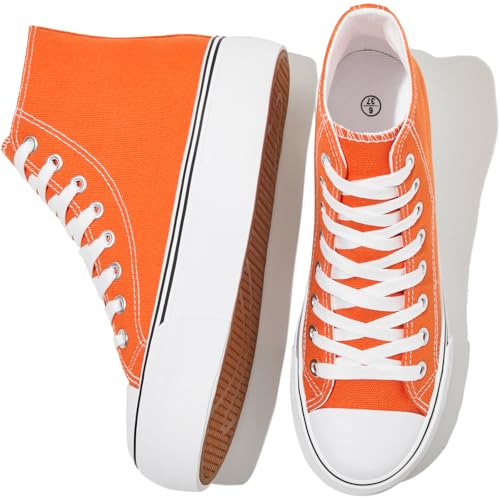 FRACORA Damen High Top Canvas Schuhe Weiß Schwarz Plateau Sneaker Schnürschuhe für Frauen, Orange/Abendrot im Zickzackmuster (Sunset Chevron), 37.5 EU von FRACORA