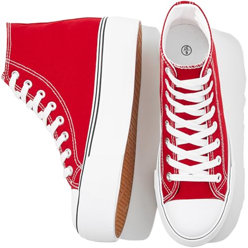 FRACORA Damen High Top Canvas Schuhe Weiß Schwarz Plateau Sneaker Schnürschuhe für Frauen, Rot/Ausflug, einfarbig (Getaway Solids), 39.5 EU von FRACORA