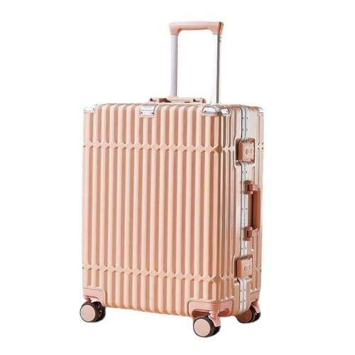 FRADSDBU Trolley-Koffer Neuer multifunktionaler Koffer mit Aluminiumrahmen, Trolley-Koffer for Herren und Damen, Passwortbox, Boarding-Koffer Reisekoffer (Color : Pink, Size : 26) von FRADSDBU