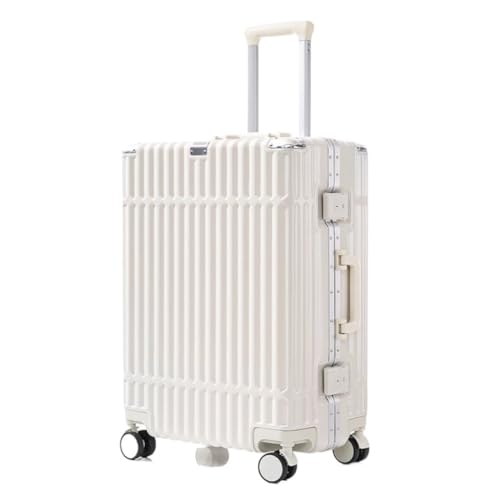 FRADSDBU Trolley-Koffer Neuer multifunktionaler Koffer mit Aluminiumrahmen, Trolley-Koffer for Herren und Damen, Passwortbox, Boarding-Koffer Reisekoffer (Color : White, Size : 24) von FRADSDBU