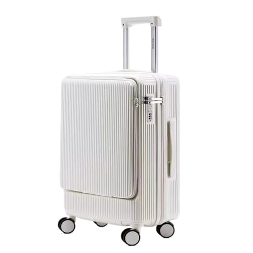 FRADSDBU Trolley-Koffer Neues Herren- und Damengepäck, multifunktionale, vorne öffnende Reisecode-Box, 20 Zoll, for Boarding-Geschäfte Reisekoffer (Color : White, Size : 20) von FRADSDBU