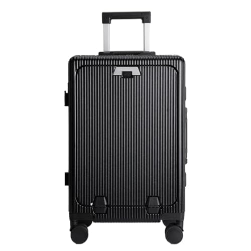 FRADSDBU Trolley-Koffer Vorne Öffnender Aluminiumrahmen-Koffer, Damen-Trolley, Herren-Kabinen-Passwort-Box, Geschäftsreise-Koffer Reisekoffer (Color : Black, Size : A) von FRADSDBU