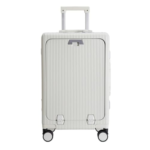 FRADSDBU Trolley-Koffer Vorne Öffnender Aluminiumrahmen-Koffer, Damen-Trolley, Herren-Kabinen-Passwort-Box, Geschäftsreise-Koffer Reisekoffer (Color : White, Size : A) von FRADSDBU