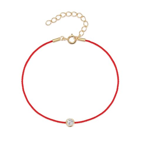 FRALHQFL Gold-Weißgold-S925-Sterlingsilber-Einzeldiamant-Rotseil-Armbandschmuck(Gold_S925) von FRALHQFL