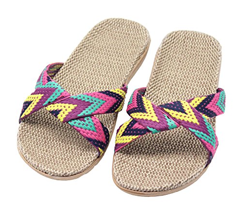 FRALOSHA Damen Hausschuhe Flachs Cross Haus Schuhe Indoor Atmungsaktiv Outdoor Sandalen (Rose 39/40EU) von FRALOSHA