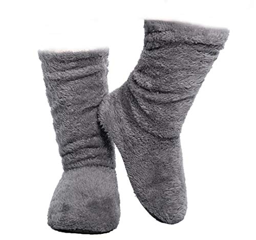 FRALOSHA Damen Slipper Socke Coral Velvet Indoor Frühjahr-Herbst Super Soft Warm Cozy Fuzzy Gefüttert Booties Slippers (27cm Gray) von FRALOSHA