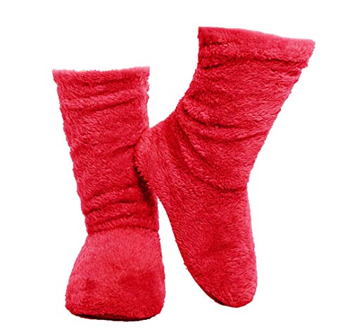 FRALOSHA Herbst und Winter Damen Korallen Samt Schön Modisch Innen Hausschuhe Bodenschuhe Warm bleiben Bequem Weich Ruhig Stiefel (27CM, Red) von FRALOSHA