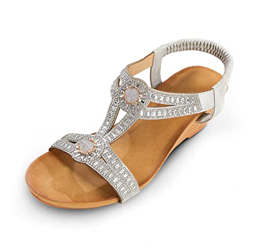 FRALOSHA Keilsandalen für Frauen elegante Sommer-Strass-Glitzer offene Zehenpartie lässige Keilabsätze Sandale bequem niedlich Strandschuhe silber 40 FRALOSHA Keilsandalen für Frauen elegante Sommer-Strass-Glitzer offene Zehenpartie lässige Keilabsätze Sandale bequem niedlich Strandschuhe silber 40 von FRALOSHA