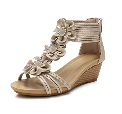 FRALOSHA Sandalen damen keilsandalen sommer offene Zehen lässig mit absatz Strandsandalen plateau sommerschuhe Gold 40 EU von FRALOSHA