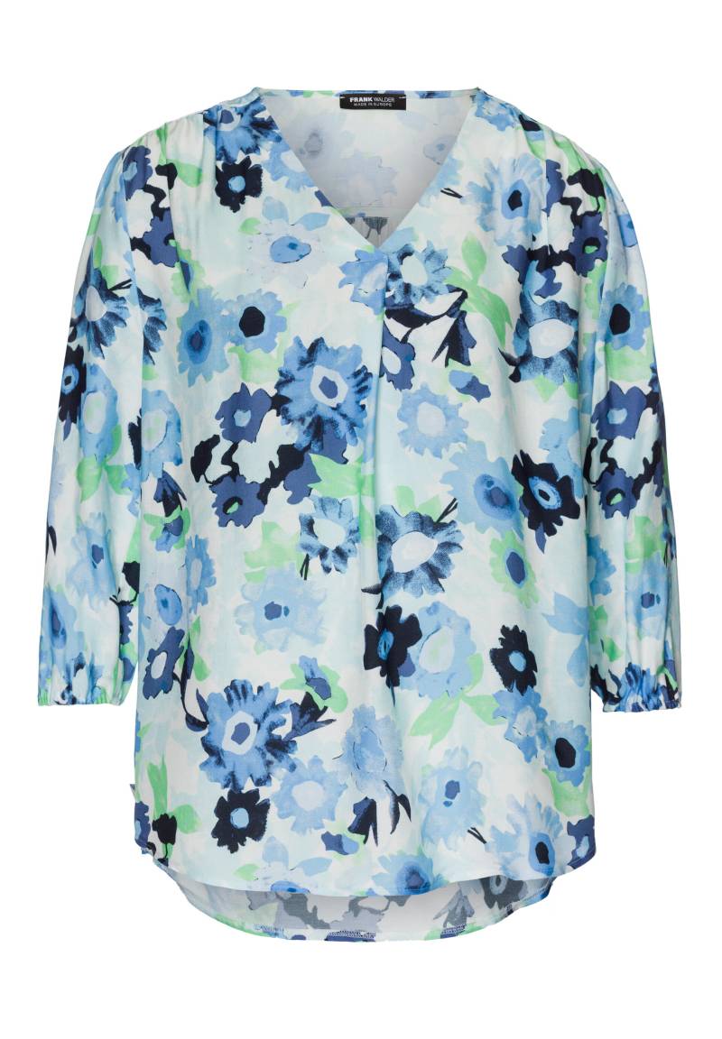 FRANK WALDER - Bluse NOS mit charmantem Blumenprint malibu blue/ecru/pale green - Gr. - 48 von FRANK WALDER