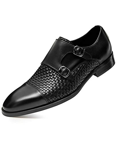 FRASOICUS Herrenschuhe, echtes Leder, Einzelner Mönchriemen, Schlupfschuhe für formelle Anlässe, Schwarz (schwarz), 43 EU von FRASOICUS