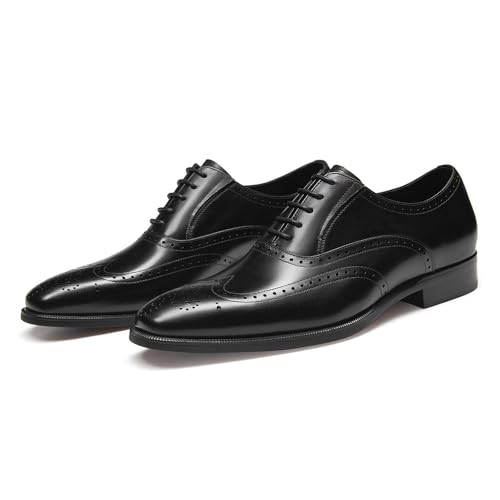 FRASOICUS Herrenschuhe mit echtem Leder in klassischem Brogue-Elastikband Oxford formell, Schwarz, 43 EU von FRASOICUS