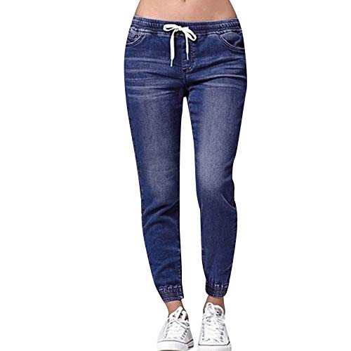 FRAUIT Damen Kordelzug Taillenbund Skinny Jeanshose Plus Frauen Lose Drawstring Plus geerntete Jeans Stretchjeans S-5XL von FRAUIT-Frauen Hosen