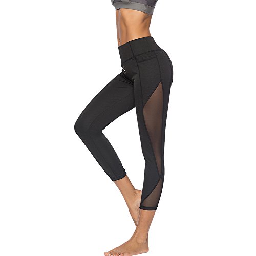 FRAUIT Sexy Leggings Damen Spitze Hosen Yoga Pants Frauen Mädchen Patchwork Sport Casual Hosen Mesh Belichtung Dicht, elastisch Bequem Yogahosen (XL, Schwarz8) von FRAUIT-Frauen Hosen