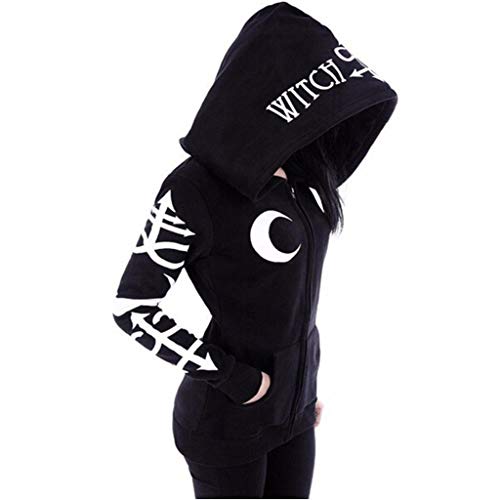 FRAUIT Damen Gothic Punk Kapuzenpullover Schwarz Strickjacke Monddruck Hoodie Sweatshirt Jacke Mantel Kapuzen Sweatjacke Pulli Mode Streetwear Party Freizeit Kleidung Bluse Tops Outwear FRAUIT Damen Gothic Punk Kapuzenpullover Schwarz Strickjacke Monddruck Hoodie Sweatshirt Jacke Mantel Kapuzen Sweatjacke Pulli Mode Streetwear Party Freizeit Kleidung Bluse Tops Outwear von FRAUIT-Frauen Top