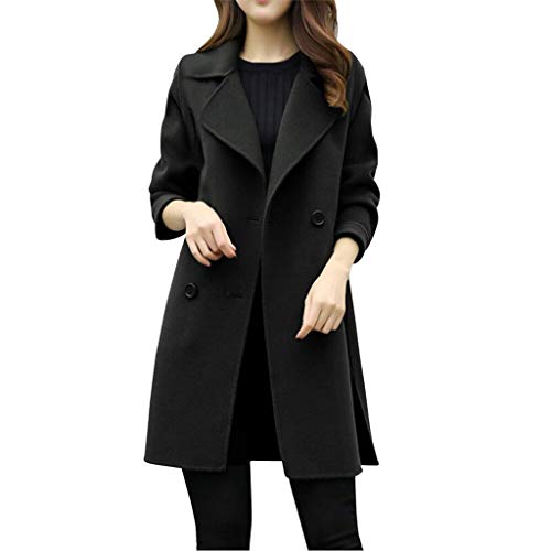 FRAUIT Knopf Mantel Mit Gürtel Damen Jacke Herbst Winter Frauen Mädchen Mantel Lang Lässige Outwear Parka Einfarbig Cardigan Schlank Trenchcoat Mode Elegant Streetwear 2018 (M, T-Schwarz) von FRAUIT-Frauen Top