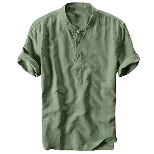 FRAUIT Herren Stehkragen Baumwollhemd Kurzarm Freizeithemden Slim Fit Sommer Hemd Langarmshirt T-Shirts von FRAUIT-Herren T-Shirt