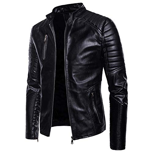 FRAUIT Herbst Winter Lederjacke Herren Junge Motorrad Ledermantel Männer Wunderschön Guter Glanz Herrenjacke Kunstlederjacke Übergangsjacke Kurz Zipper Top Outwear Bluse S-2XL von FRAUIT-Herren Top