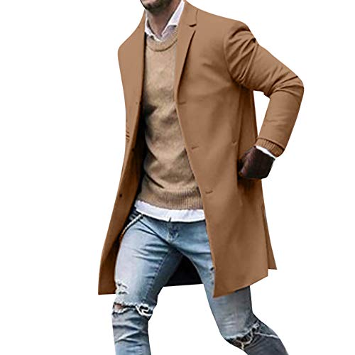 FRAUIT Herren Slim Wintermantel Wollmantel Taste Lang Anzug Mantel Überzieher Windbreaker Business Freizeit Elegant Winter Lange Anzug Jacke Trenchcoat S-3XL von FRAUIT-Herren Top