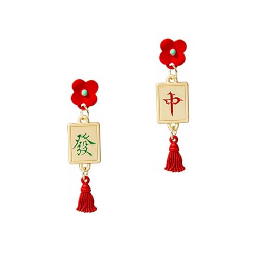 1 Paar Chinesische Ohrringe für Frauen Kreative Mahjong Form Ohrhänger Festliche Ear Drops für Frühlingsfest Ohrschmuck für Besondere Anlässe von FRCOLOR