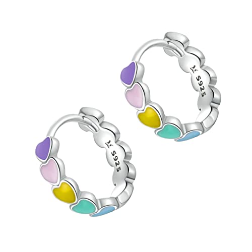 FRCOLOR Herz Ohrringe für Damen S925 Sterling Silber Regenbogenfarbene Ohrstecker Ohrhänger für Partys Hochzeiten von FRCOLOR