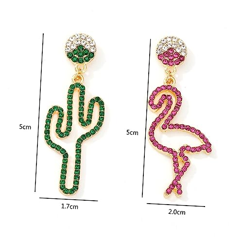 FRCOLOR Kaktus Ohrringe Damen Strass Ohrstecker S925 Silber Asymmetrische Flamingo Ohrhänger Modischer Schmuck für Frauen Elegant für Partys und Anlässe von FRCOLOR