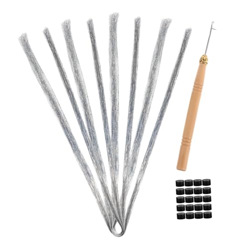 1 Satz Glitzer Haarsträhnen für Pet Tinsel Extensions mit Häkelnadel und Haar Ringen für Festliche Anlässe und Frisuren von FRCOLOR