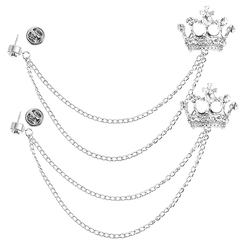 1 Satz Kragenclip Mit Kette Quaste Kristallkrone Brosche Für Anzug Hemd Elegantes Herren Accessoire Für Stylische Outfits 2 Stück von FRCOLOR