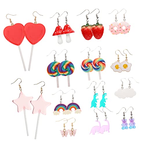 FRCOLOR 14paare Regenbogen Ohrringe Damen Süße Kawaii Lutscher Pilz Ohrhänger Harz Ohrring Set Schmuck Für Frauen Mädchen Party von FRCOLOR