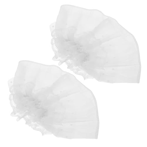 FRCOLOR 2 Stück Abnehmbare Spitzen Handgelenkmanschetten Weiße Fake Ärmel Für Damen Hochzeits Und Cosplay Zubehör Elastische Rüschenmanschetten Für Halloween Stilvolle Clown Kostüm von FRCOLOR