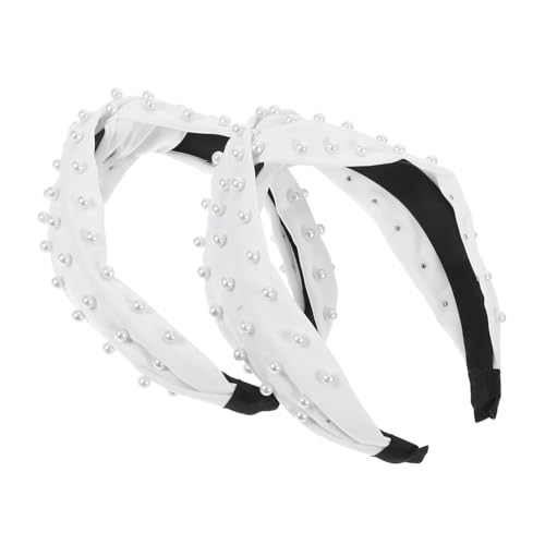 FRCOLOR 2stücke Perlen-haarbänder Mit Knoten Für Damen Stirnbänder Stilvolle Haarschmuck Für Braut-looks Abschlussball Und Alltag von FRCOLOR