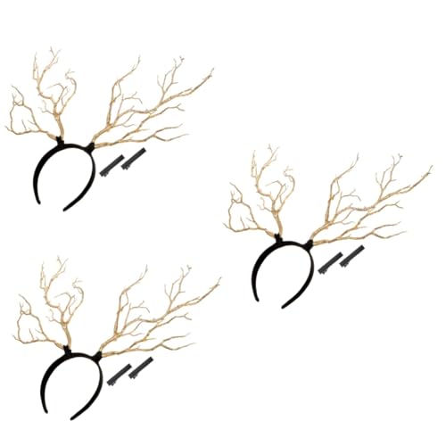 3 Stück Stirnband Kopfband Kostüm Geweih Kopfschmuck Haarreifen Haarschmuck Hörner Kopfschmuck Festival Haar Schmücken Kopfschmuck Ast Stirnband Kunststoff Golden FRCOLOR von FRCOLOR