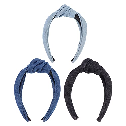 FRCOLOR 3st Stirnband Denim-haarband Haarreifen Machen Haarreifen Mit Kreuzknoten Stirnbänder Kosmetische Haarreifen Dicker Breiter Haarreif Haarpflegezubehör Läuft Sport Stoff Jeans Damen von FRCOLOR