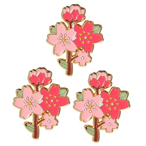 FRCOLOR 3stücke Kirschblüten-brosche Hochglänzende Metall-anstecknadel Süße Blumen-pin Für Rucksäcke Und Kleidung Blumen- Zarte Etiketten-brosche von FRCOLOR