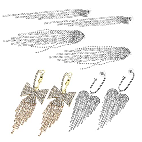 4 Paare Funkelnde Quaste Ohrringe für Damen Glitzernde Ohrstecker Abendmode für Partys Shopping Elegant von FRCOLOR