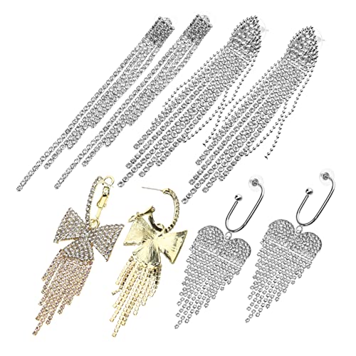 FRCOLOR 4paare Kronleuchter-ohrringe Für Damen Funkelnde Strass-ohrringe Mit Quaste Baumelnde Damenohrringe Modischer Ohrschmuck Für Party Und Alltag Trendiger Modeschmuck Für Frauen von FRCOLOR