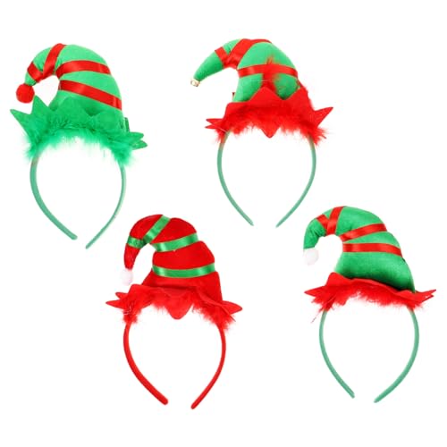 FRCOLOR 4stücke Weihnachts-haarreifen Für Mädchen Festliche Haarschmuck Hoops Mit Weihnachtsmannmütze Und Glöckchen Für Xmas-partys Und Feierlichkeiten von FRCOLOR